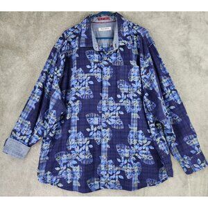 Tommy Bahama Shirt Mens 2XLB Blue Floral Hawaiian Button Up Long Sleeve Casual